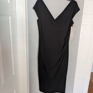 Maggy London Black V-Neck Midi Sheath Dress
